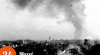 Foto Peristiwa Bandung Lautan Api, 24 Maret 1946. Tampak Asap Tebal dari rumah yang dibakar dan ditinggalkan rakyat dan pejuang di daerah Bandung Selatan.