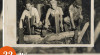 Foto Tiga Orang Pekerja sedang Membuat Sirap dengan Membelah Kayu Bangkirai dengan ukuran yang sama di Samarinda, 22 Mei 1949.